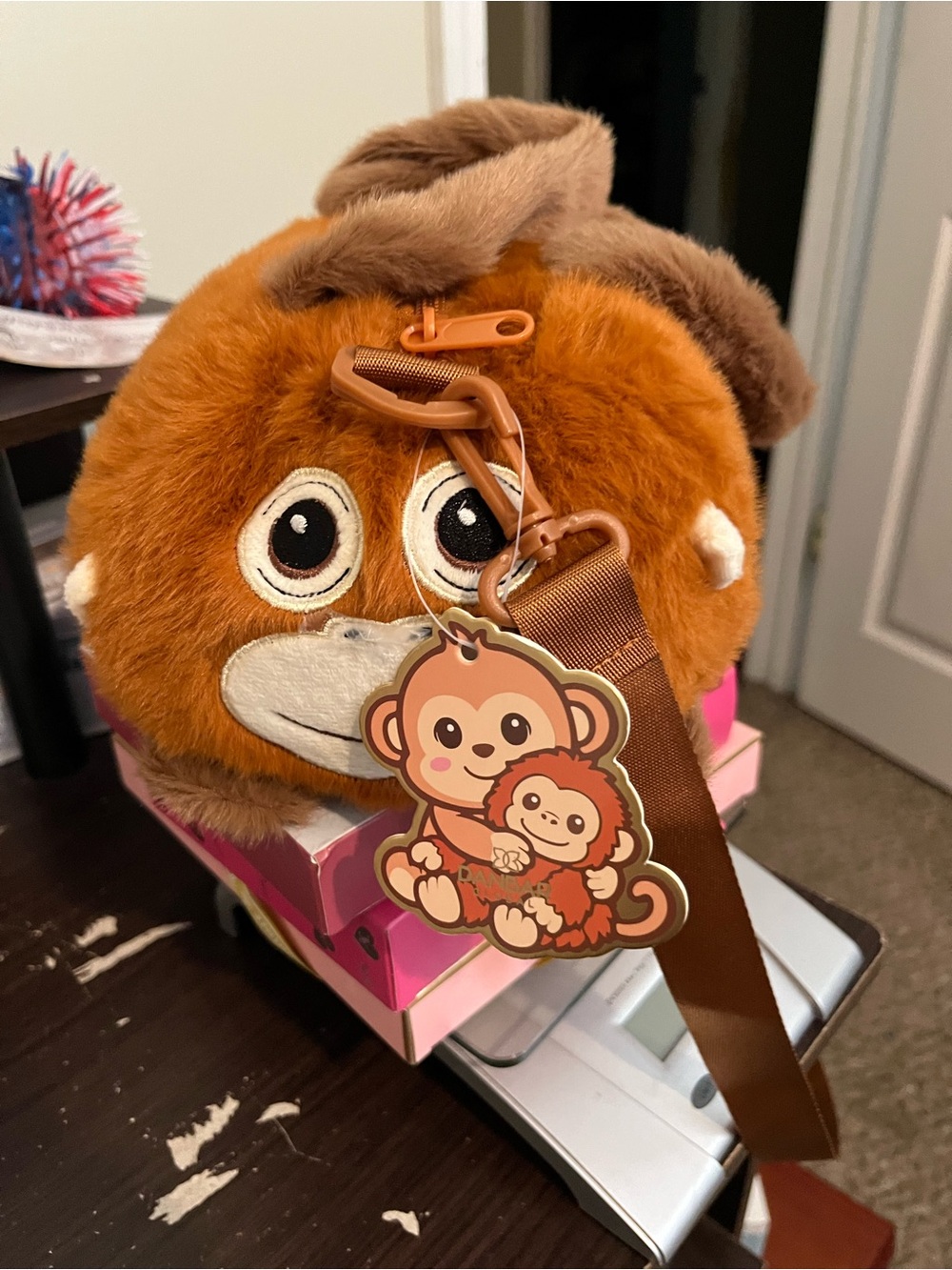 Plush Monkey Crossbody Bag in Brown for Kids